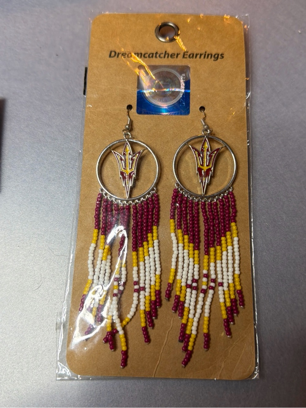 Little Earth Beaded Fringe Dreamcatcher Earrings - Maroon, Yellow & White